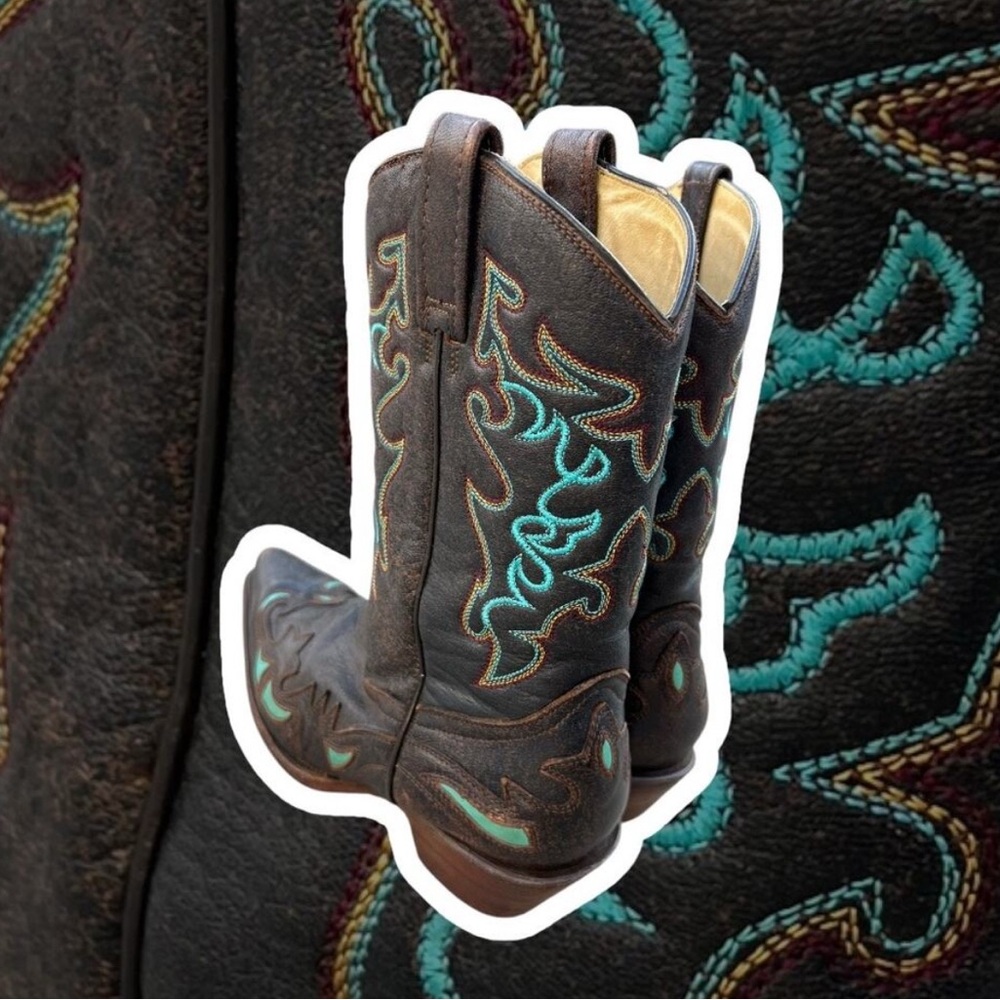 Brown and Turquoise Cowboy Boots - Picture 3 of 11
